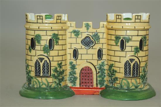 A rare Minton porcelain castle shaped inkstand, c.1830, 8cm